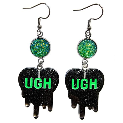 Ugh! Glitter Earrings - Black & Green