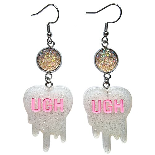 Ugh! Glitter Earrings - White & Pink