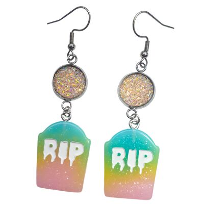 RIP Gravestone Earrings - Rainbow