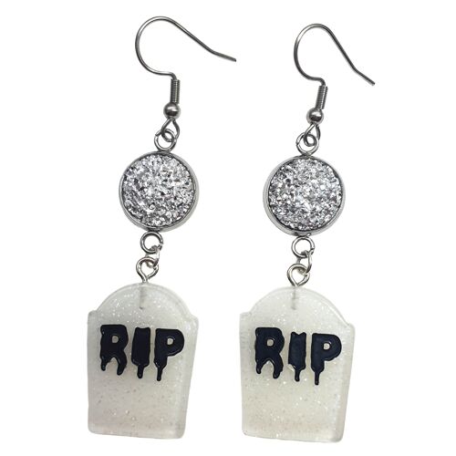 RIP Gravestone Earrings - White