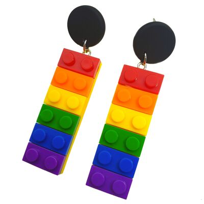 Rainbow Lego Block Earrings - Stud