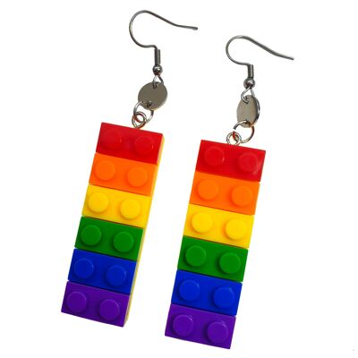 Boucles d'oreilles bloc Lego arc-en-ciel - Crochet