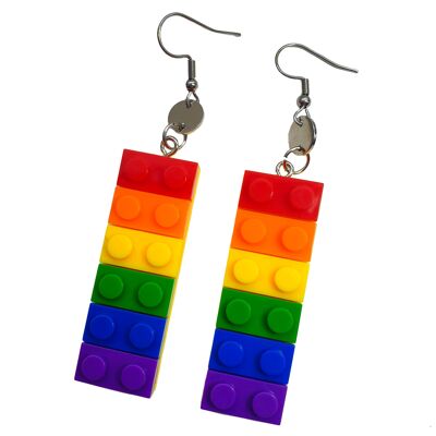 Regenbogen Lego Block Ohrringe - Haken