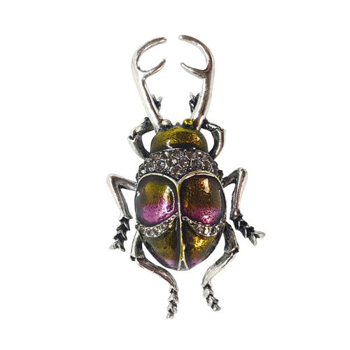 Metallic Beetle Brooch - Yellow & Purple