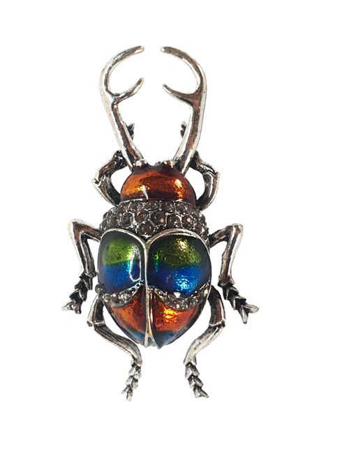 Metallic Beetle Brooch - Orange Green & Blue