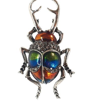 Broche de escarabajo metálico - Naranja, verde y azul