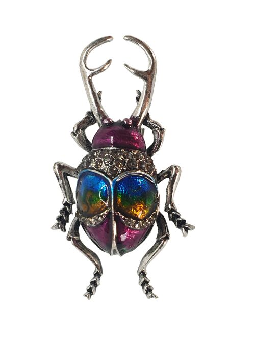 Metallic Beetle Brooch - Purple Blue & Yellow