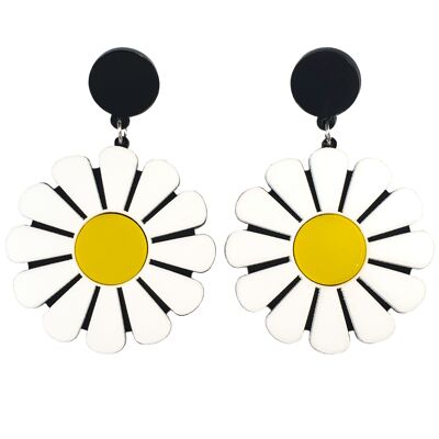 Giant Daisy Acrylic Earrings - Yellow