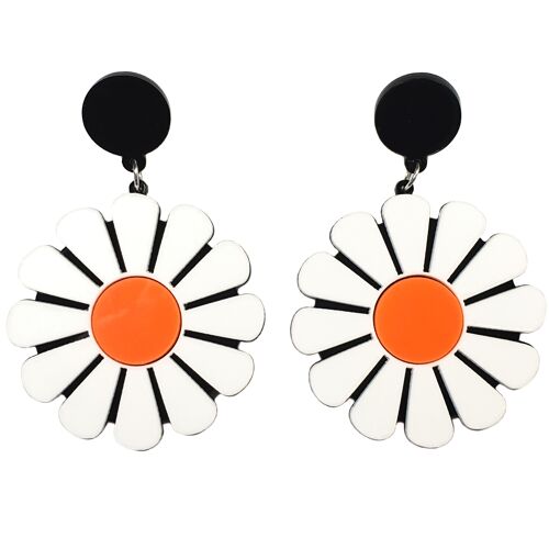 Giant Daisy Acrylic Earrings - Orange