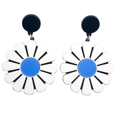 Boucles d'oreilles en acrylique Marguerite géante - Bleu