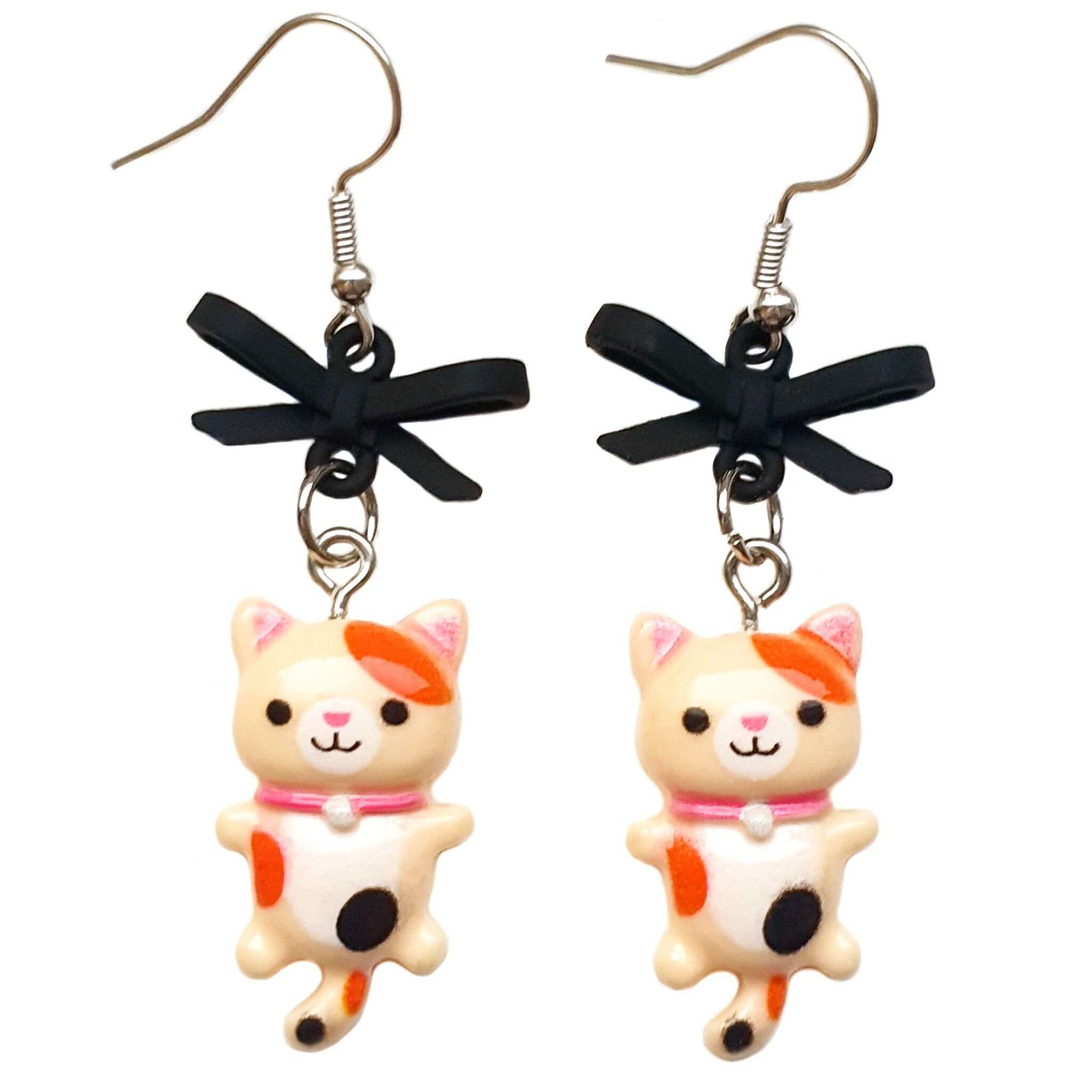 Kitty & Bow Dangle Earrings - Calico Kitty
