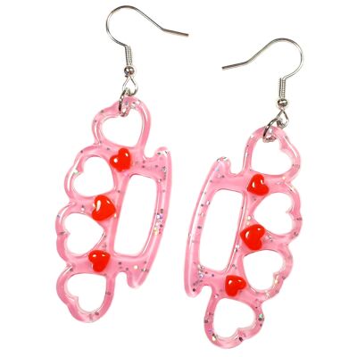 Fight like a Girl! Cute Knuckle Duster Earrings - Baby Pink