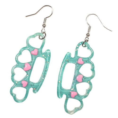 Fight like a Girl! Cute Knuckle Duster Earrings - Blue