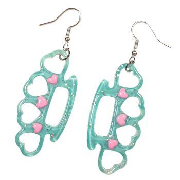 Se battre comme une fille! Boucles D'Oreilles Mignonnes Knuckle Duster - Bleu