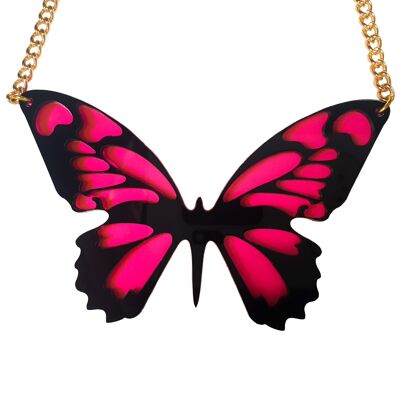 Collana in acrilico con farfalla rosa gigante