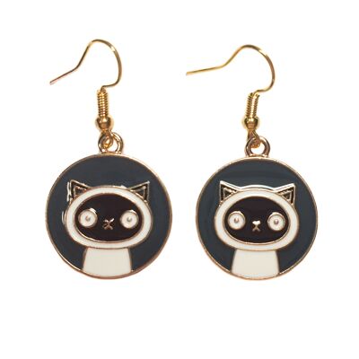 Cute Kitty Enamel Earrings - Siamese Kitty