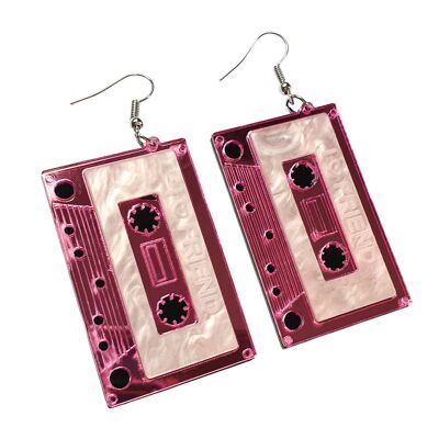 Appréciation des années 80 - Boucles d'oreilles en acrylique avec ruban cassette rose - Rose