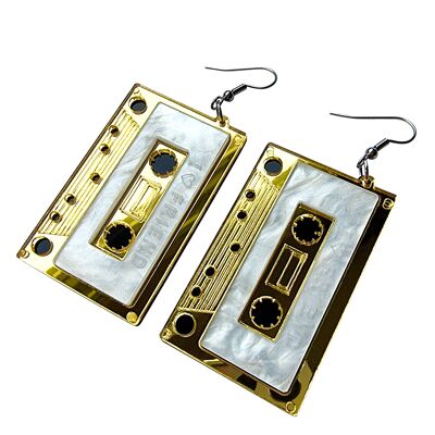 80's Appreciation - Pink Cassette Tape Acrylic Earrings - Gold