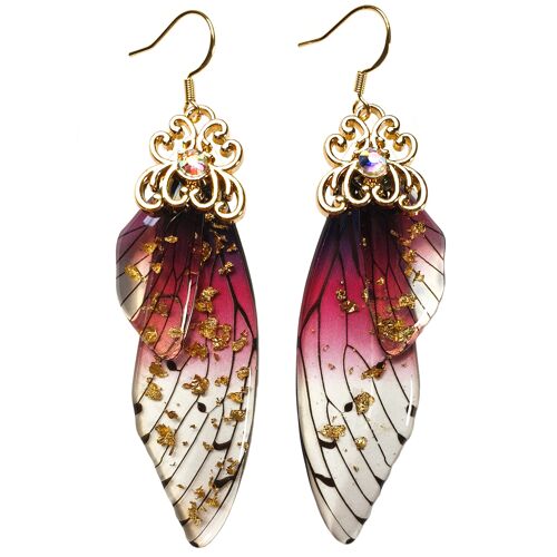 Dainty Butterfly Wing Earrings - Pink - Gold