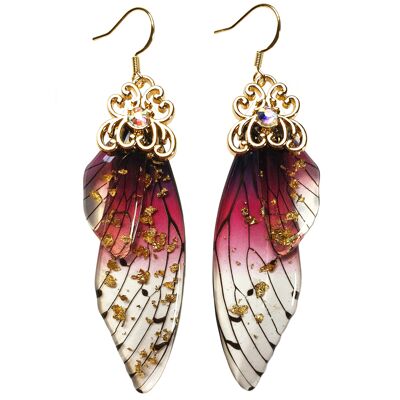 Dainty Butterfly Wing Earrings - Pink - Gold