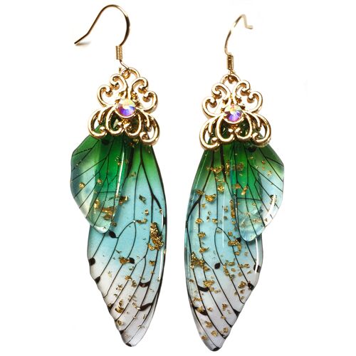 Dainty Butterfly Wing Earrings - Green - Gold