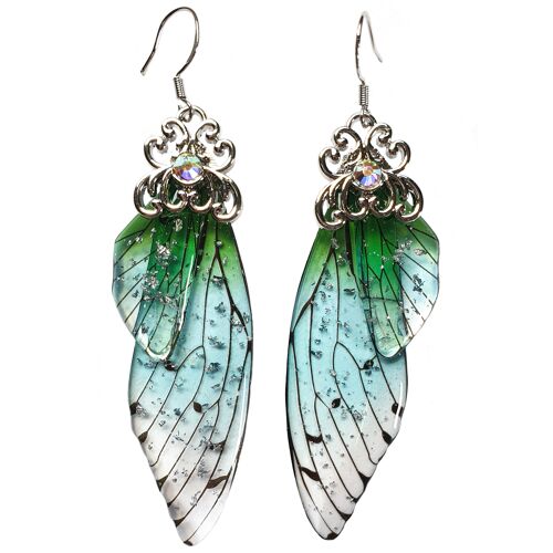 Dainty Butterfly Wing Earrings - Green - Silver
