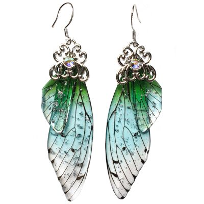 Pendientes delicados de ala de mariposa - Verde - Plata