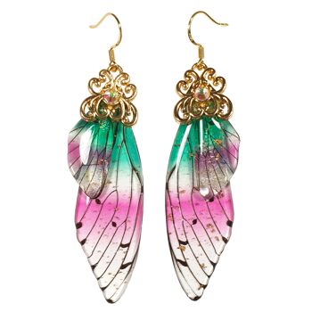 Boucles d'oreilles Dainty Butterfly Wing - Vert et Rose - Or