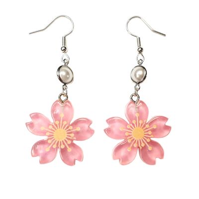 Pendientes Flor de Cerezo y Perla - Rosa