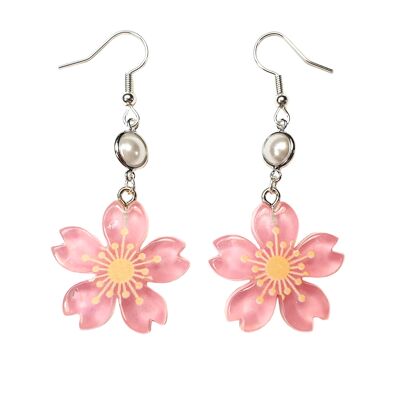 Cherry Blossom and Pearl Earrings - Pink