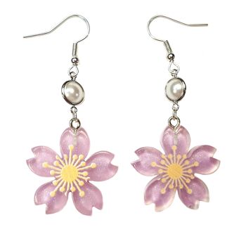 Boucles d'oreilles Fleurs de Cerisier et Perle - Lilas