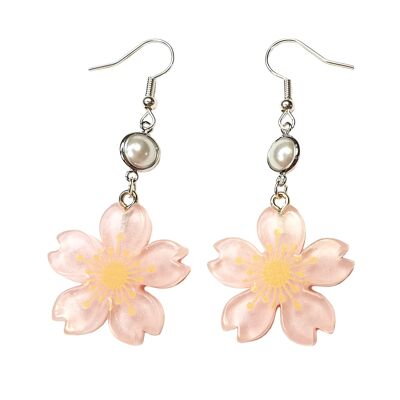 Ohrringe mit Kirschblüte und Perlen - Hellrosa