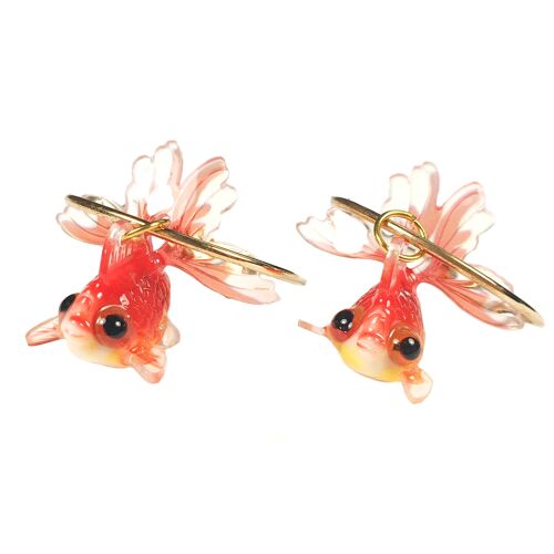 Goldfish Hoop Earrings - Orange - Gold Hoop