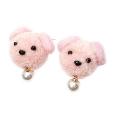 Fluffy Puppy Earrings - Pink