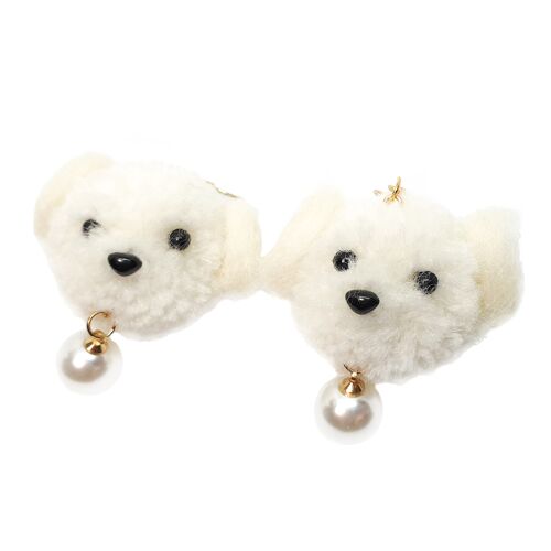 Fluffy Puppy Earrings - White