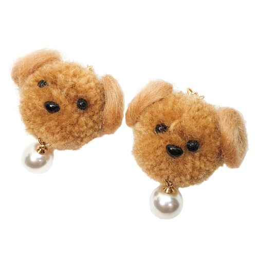 Fluffy Puppy Earrings - Light Brown