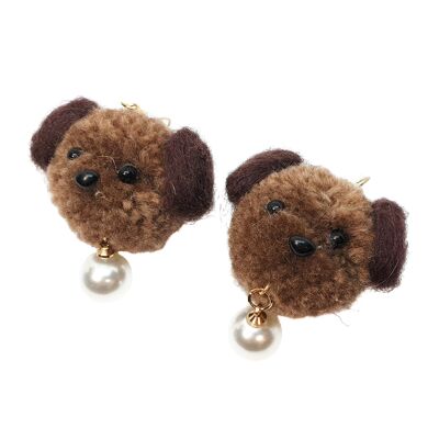 Fluffy Puppy Earrings - Dark Brown