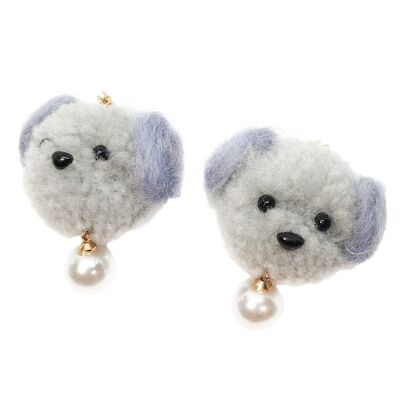 Pendientes de perrito esponjoso - Gris