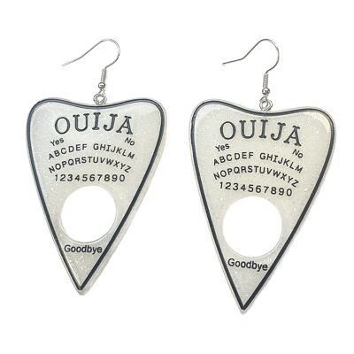 Orecchini tavola Ouija in resina glitterata - Bianco