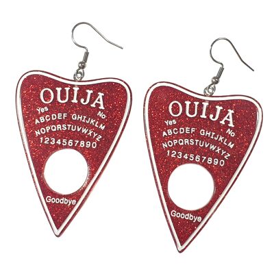 Glitter Resin Ouija Board Earrings - Red