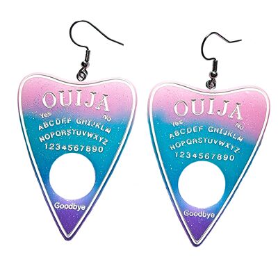 Orecchini con tavola Ouija in resina glitterata - Blu pastello, rosa e viola