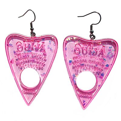 Glitter Resin Ouija Board Earrings - Crystal Pink