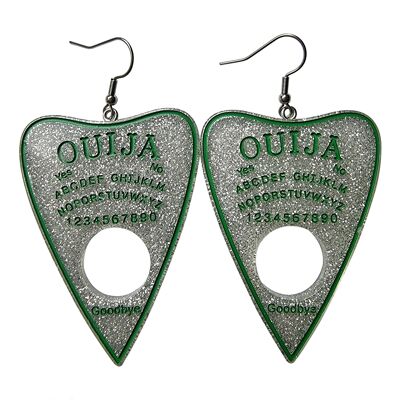 Orecchini con tavola Ouija in resina glitterata - verde e argento