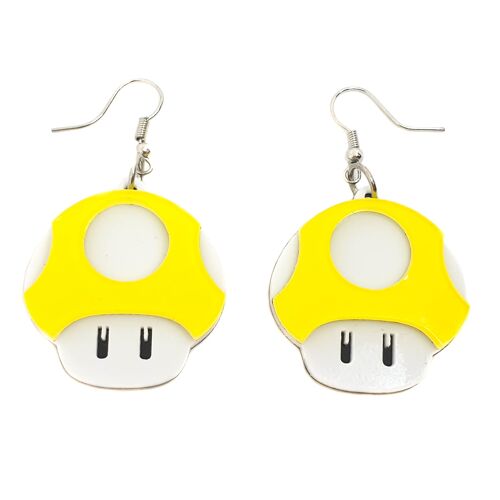 Level Up! Gamer Mushroom Earrings - Yellow
