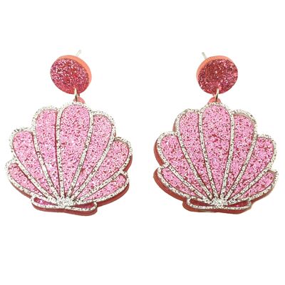 Glittery Mermaid Shell Earrings - Pink