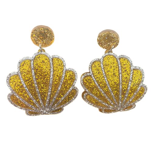 Glittery Mermaid Shell Earrings - Gold