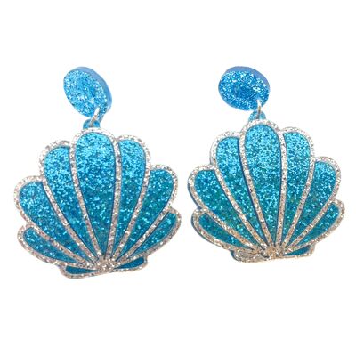 Glittery Mermaid Shell Earrings - Blue