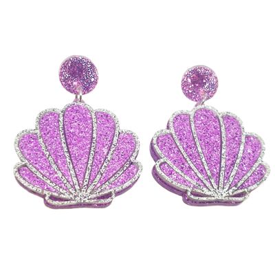 Pendientes de concha de sirena relucientes - Morado