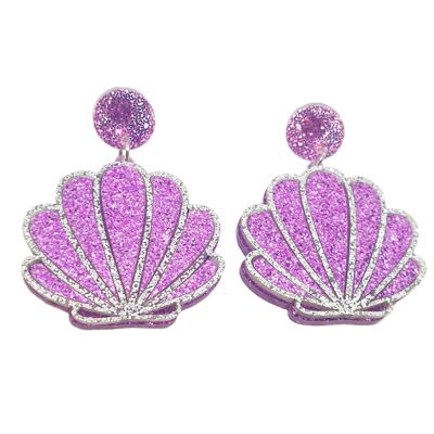 Glittery Mermaid Shell Earrings - Purple