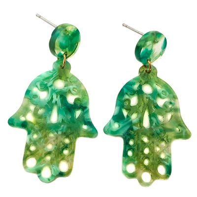 Hamsa Hand Acrylic Earrings - Green